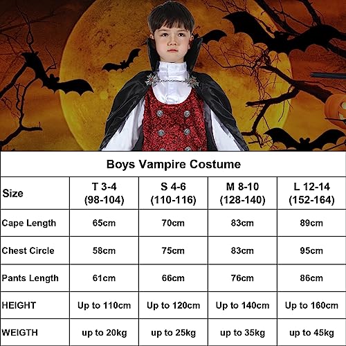 Sincere Party Boy's Vampire Costume Halloween Deluxe Dracula Costume for Kids,Top,Pants,Cape All In (4T-6T)