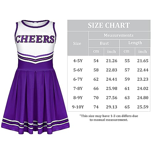 Toulite 4 Pcs Girls Cheerleader Costume Outfit Set Fancy Dress for Kids Halloween Sport Game (Purple,11-12 Years)