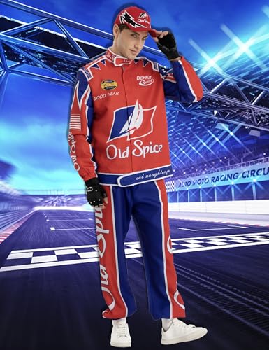 PTXZEQ Ricky Bobby Costume Talladega Nights Costume Racer Car Driver Cosplay Outfit Jacket Halloween Adult Men Women (Red, XL)