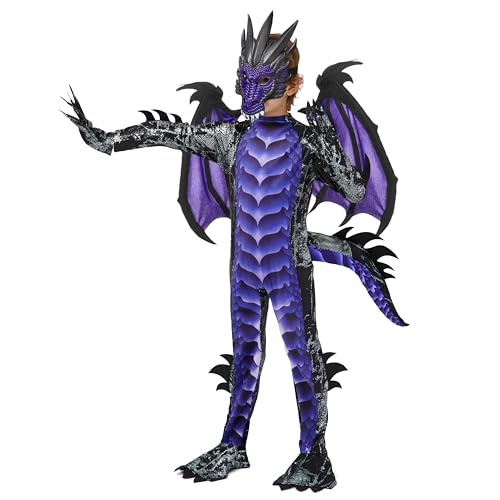 Spooktacular Creations Halloween Kids Purple Dragon Costume, Boys Dragon Wings, Tail and Mask Set for Halloween Dress Up