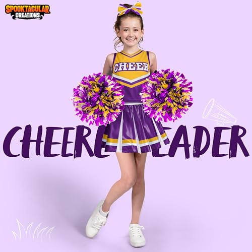 Spooktacular Creations Girl Purple Cheerleader Costume, Halloween Cute Cheer Uniform Outfit with Accessories for Halloween High School Cheerleader Dress Up Costume-M