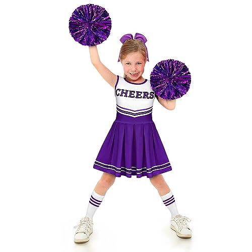 Toulite 4 Pcs Girls Cheerleader Costume Outfit Set Fancy Dress for Kids Halloween Sport Game (Purple,11-12 Years)