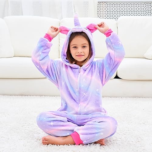 FZOSM Cute Girls Unicorn Halloween Costume Cosplay Onesie (Bright Purple, 9-10 Years)