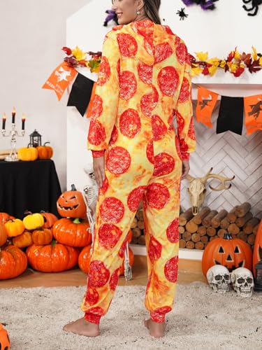 Maisolly Women's Halloween Funny Pizza Adult One Piece Pajama Long Sleeve Onesie Party Food Cosplay Costume L