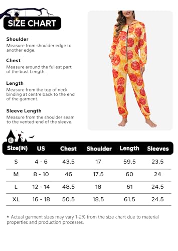 Maisolly Women's Halloween Funny Pizza Adult One Piece Pajama Long Sleeve Onesie Party Food Cosplay Costume L