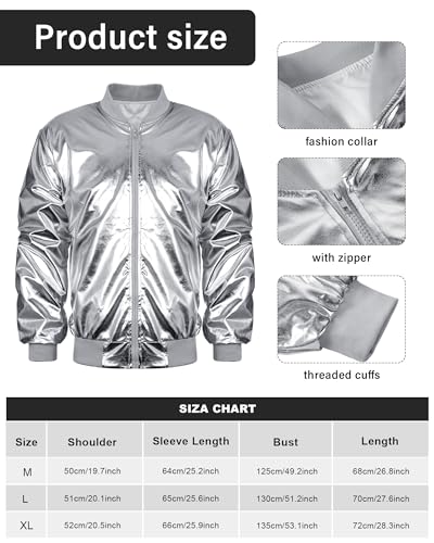 Halfchet Men's Metallic Jacket and Pants Set Jacket Men Straight Leg Trousers Costume for Men Disco Cosplay Party (Silver,XX-Large)