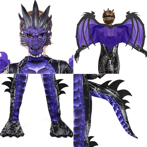 Spooktacular Creations Halloween Kids Purple Dragon Costume, Boys Dragon Wings, Tail and Mask Set for Halloween Dress Up
