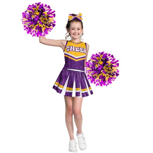 Spooktacular Creations Girl Purple Cheerleader Costume, Halloween Cute Cheer Uniform Outfit with Accessories for Halloween High School Cheerleader Dress Up Costume-M
