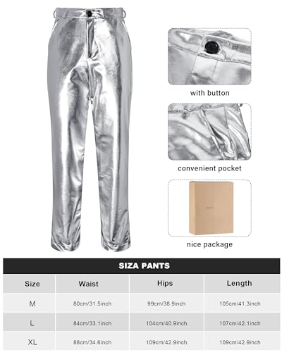 Halfchet Men's Metallic Jacket and Pants Set Jacket Men Straight Leg Trousers Costume for Men Disco Cosplay Party (Silver,XX-Large)
