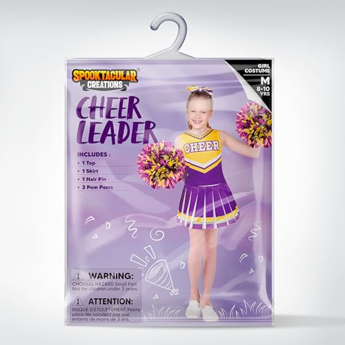 Spooktacular Creations Girl Purple Cheerleader Costume, Halloween Cute Cheer Uniform Outfit with Accessories for Halloween High School Cheerleader Dress Up Costume-M