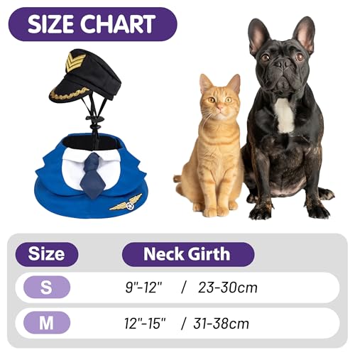 cyeollo Dog Halloween Costume Pilot Pet Outfits Set with Dog Hat Formal Necktie Collar Costume Party Accessories for Small Dogs, M