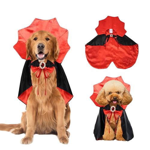 Halloween Dog Cape Costume with Bow Tie Dog Vampire Devil Costume Puppy Cloak for Small Medium Dog Cat (Black+red, LXL)