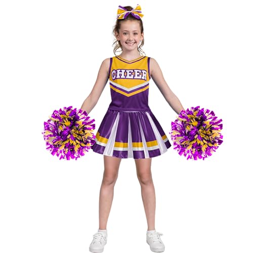 Spooktacular Creations Girl Purple Cheerleader Costume, Halloween Cute Cheer Uniform Outfit with Accessories for Halloween High School Cheerleader Dress Up Costume-M