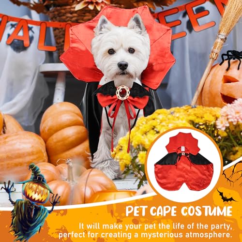 Halloween Dog Cape Costume with Bow Tie Dog Vampire Devil Costume Puppy Cloak for Small Medium Dog Cat (Black+red, LXL)