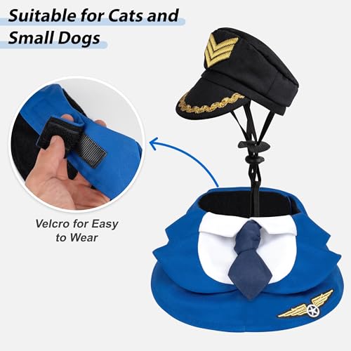 cyeollo Dog Halloween Costume Pilot Pet Outfits Set with Dog Hat Formal Necktie Collar Costume Party Accessories for Small Dogs, M
