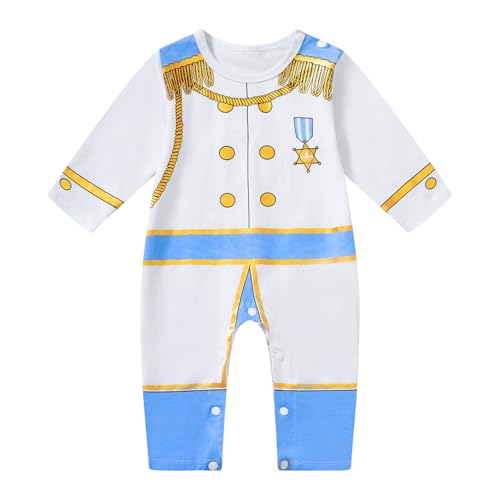 Kewlent Baby Boy Prince Charming Costume Infant Halloween Medieval Royal Prince Romper With Crown (12-18M, White)