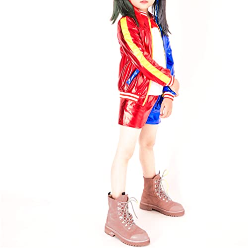 Aoibox Girls Joker Cosplay Costumes Set, Halloween squad costumes for Kids With Jacket Shorts T-shirt PU Leather Suit Medium