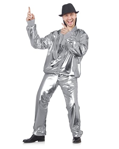Halfchet Men's Metallic Jacket and Pants Set Jacket Men Straight Leg Trousers Costume for Men Disco Cosplay Party (Silver,XX-Large)