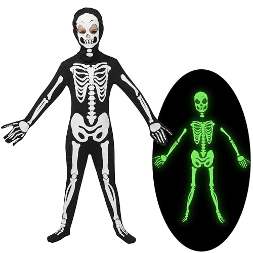 Spooktacular Creations Glow in the Dark Skeleton Costume for Boys, Halloween Costume for Kids, Unisex Skeleton Bodysuit with Mask for Boys, Girls (Toddler(3-4 yrs))