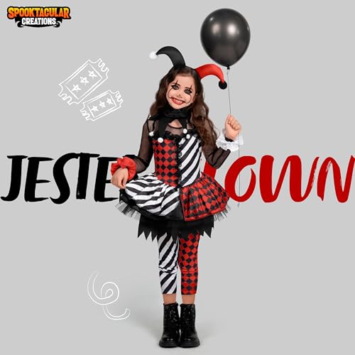 Spooktacular Creations Girls Clown Costume, Evil Clown Costume, Black and Red Clown Dress for Girls Halloween Role Play, Cosplay Party-L