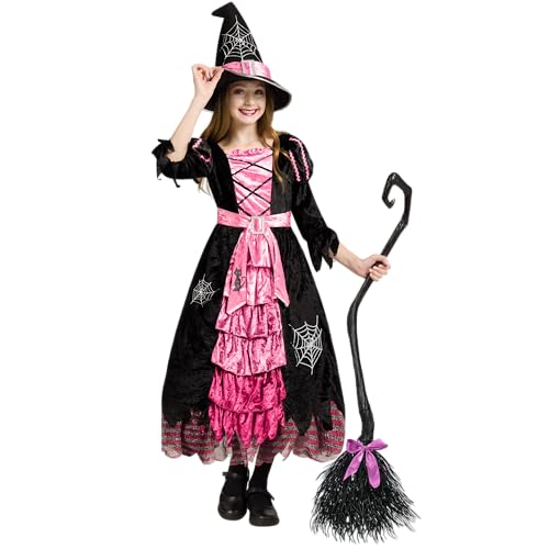 Spooktacular Creations Fairytale Pink Witch Cute Witch Costume Deluxe Set with Broom for Girls