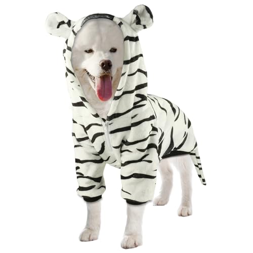 HOTUMN Large Dog Tiger Costumes - Halloween Cosplay Costume Warm and Cute Crystal Velvet Apparel for Dogs Hoodie (White 8X-Large)