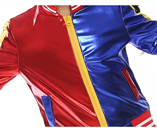 Aoibox Girls Joker Cosplay Costumes Set, Halloween squad costumes for Kids With Jacket Shorts T-shirt PU Leather Suit Medium