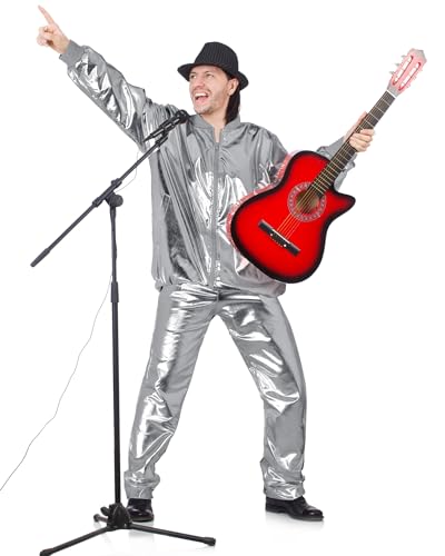 Halfchet Men's Metallic Jacket and Pants Set Jacket Men Straight Leg Trousers Costume for Men Disco Cosplay Party (Silver,XX-Large)