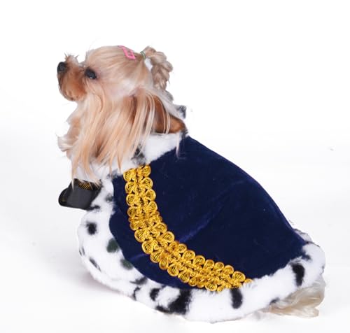 Lovelyshop pet Serial Lux Fur Blue Cat Dog Cloak for Halloween Costumes, King Queen Prince and Princess Cosplay-XS