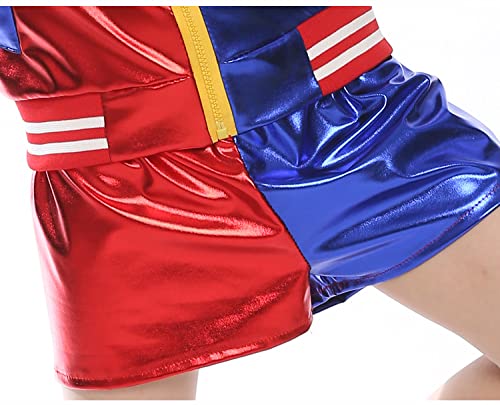 Aoibox Girls Joker Cosplay Costumes Set, Halloween squad costumes for Kids With Jacket Shorts T-shirt PU Leather Suit Medium