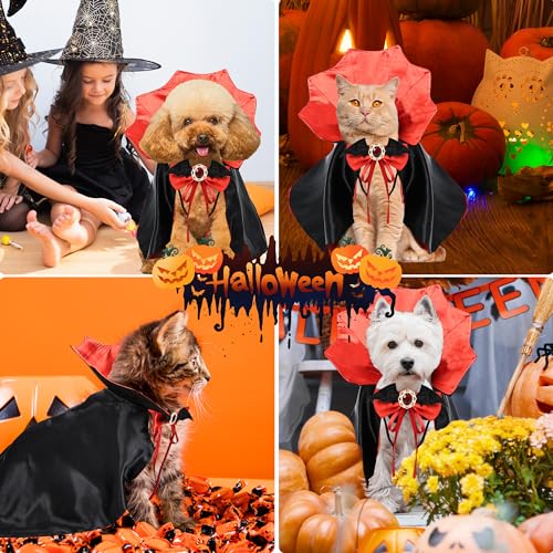 Halloween Dog Cape Costume with Bow Tie Dog Vampire Devil Costume Puppy Cloak for Small Medium Dog Cat (Black+red, LXL)