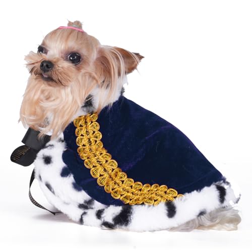 Lovelyshop pet Serial Lux Fur Blue Cat Dog Cloak for Halloween Costumes, King Queen Prince and Princess Cosplay-XS