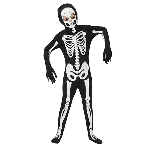 Spooktacular Creations Glow in the Dark Skeleton Costume for Boys, Halloween Costume for Kids, Unisex Skeleton Bodysuit with Mask for Boys, Girls (Toddler(3-4 yrs))