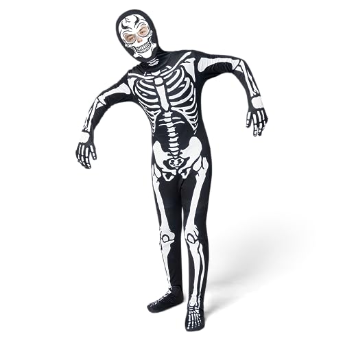 Spooktacular Creations Kids Skeleton Costume Glow in the Dark, Boys Halloween Costume, Skeleton Hooded Bodysuit for Boys, Girls (Toddler(3-4 yrs))