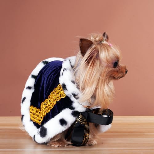 Lovelyshop pet Serial Lux Fur Blue Cat Dog Cloak for Halloween Costumes, King Queen Prince and Princess Cosplay-XS