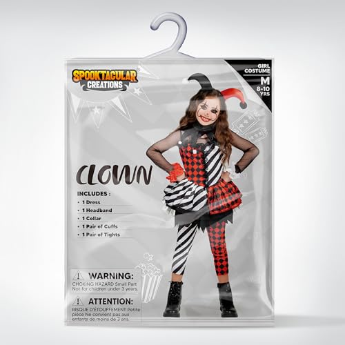Spooktacular Creations Girls Clown Costume, Evil Clown Costume, Black and Red Clown Dress for Girls Halloween Role Play, Cosplay Party-L