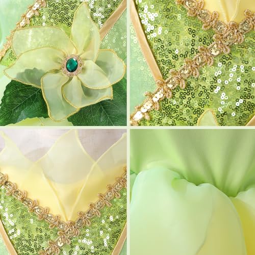 MDYCW Princess Tiana Fairy Costume Halloween Dress up for Girls, Special Occasion Dresses Birthday Party Fancy Outfits 8-9T