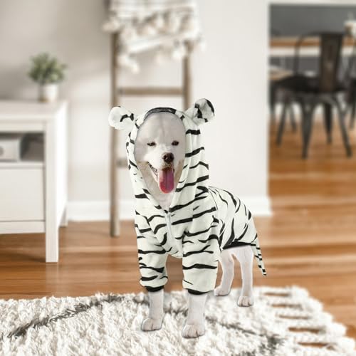 HOTUMN Large Dog Tiger Costumes - Halloween Cosplay Costume Warm and Cute Crystal Velvet Apparel for Dogs Hoodie (White 8X-Large)