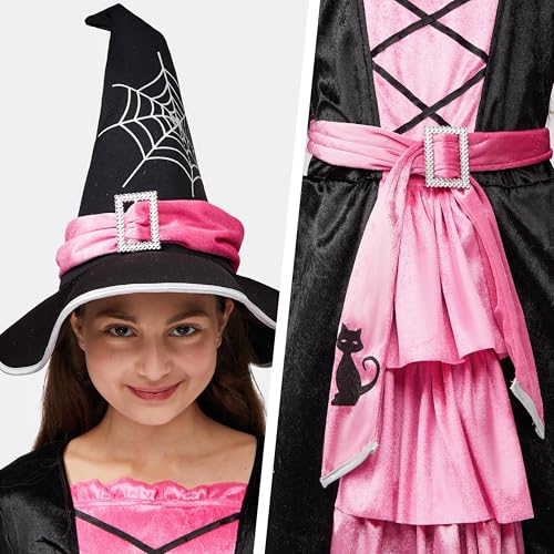 Spooktacular Creations Fairytale Pink Witch Cute Witch Costume Deluxe Set with Broom for Girls