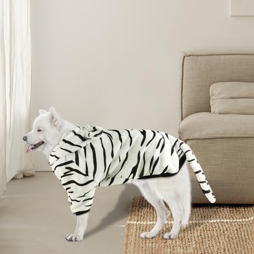 HOTUMN Large Dog Tiger Costumes - Halloween Cosplay Costume Warm and Cute Crystal Velvet Apparel for Dogs Hoodie (White 8X-Large)