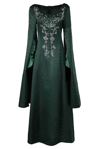 Chahouk Women's Cosplay Costume Green Dress Medieval Queen Robe Long Sleeves Halloween Party Dress