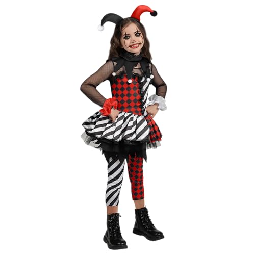 Spooktacular Creations Girls Clown Costume, Evil Clown Costume, Black and Red Clown Dress for Girls Halloween Role Play, Cosplay Party-L