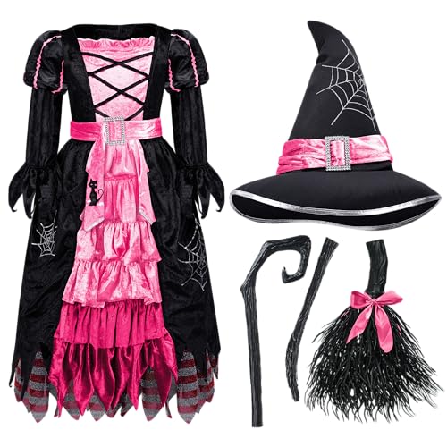 Spooktacular Creations Fairytale Pink Witch Cute Witch Costume Deluxe Set with Broom for Girls