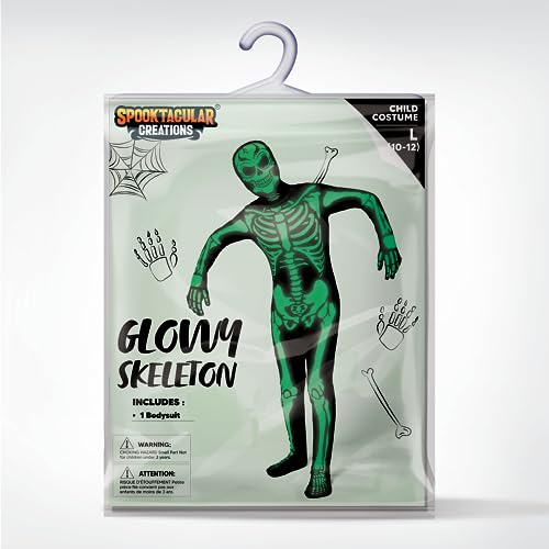 Spooktacular Creations Kids Skeleton Costume Glow in the Dark, Boys Halloween Costume, Skeleton Hooded Bodysuit for Boys, Girls (Toddler(3-4 yrs))