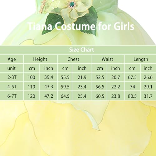 MDYCW Princess Tiana Fairy Costume Halloween Dress up for Girls, Special Occasion Dresses Birthday Party Fancy Outfits 8-9T