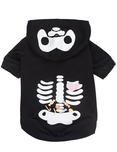 Coomour Dog Halloween Shirts Pet Skull Clothes Halloween Cat Skeleton Costume Outfits for Dogs Cats Hoodies (M)