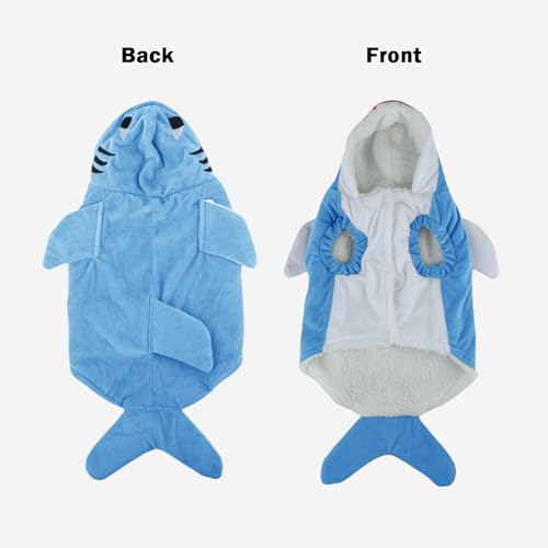 SHIAOMIN Dog Shark Costume - Doggy Halloween Costumes Winter Pet Hoodie Holiday Cospaly Pet Coat for Cats and Small Medium Pets (Blue, XL)