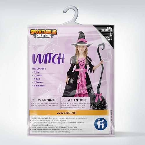 Spooktacular Creations Fairytale Pink Witch Cute Witch Costume Deluxe Set with Broom for Girls