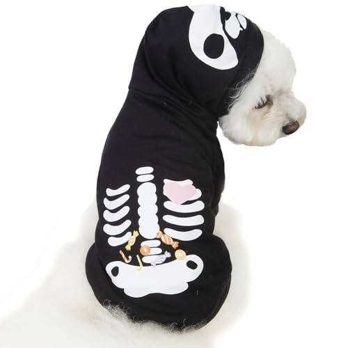 Coomour Dog Halloween Shirts Pet Skull Clothes Halloween Cat Skeleton Costume Outfits for Dogs Cats Hoodies (M)