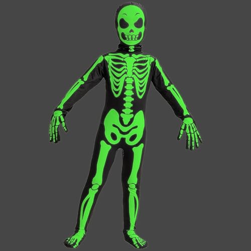Spooktacular Creations Glow in the Dark Skeleton Costume for Boys, Halloween Costume for Kids, Unisex Skeleton Bodysuit with Mask for Boys, Girls (Toddler(3-4 yrs))